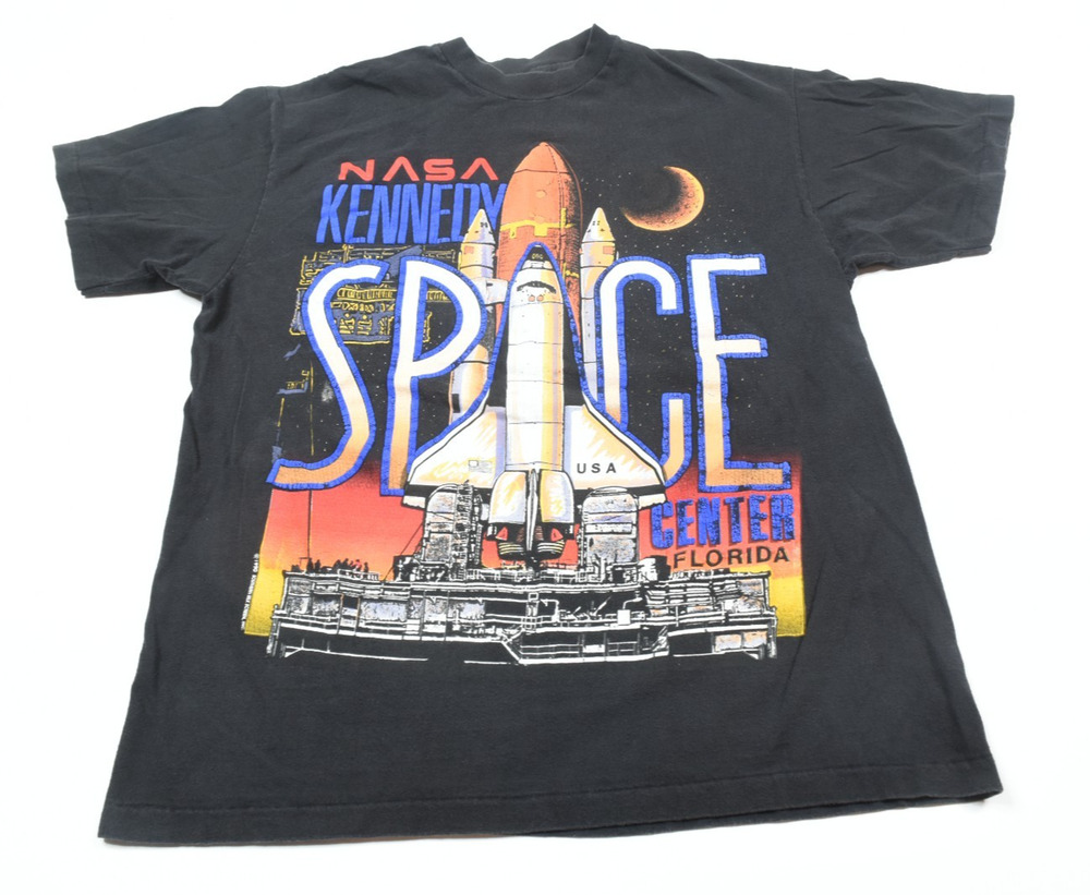 Vintage NASA Kennedy Space Center Shirt Mens Large Black Shuttle 1990 Crew Neck